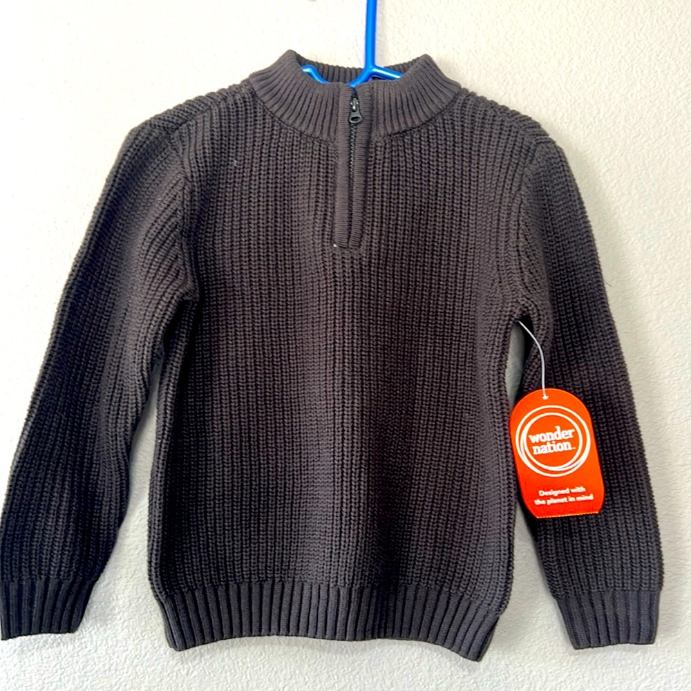 Wonder Nation Boys Knit Sweater size 3 T Gray 1/4 Zip‎ Winter Cozy